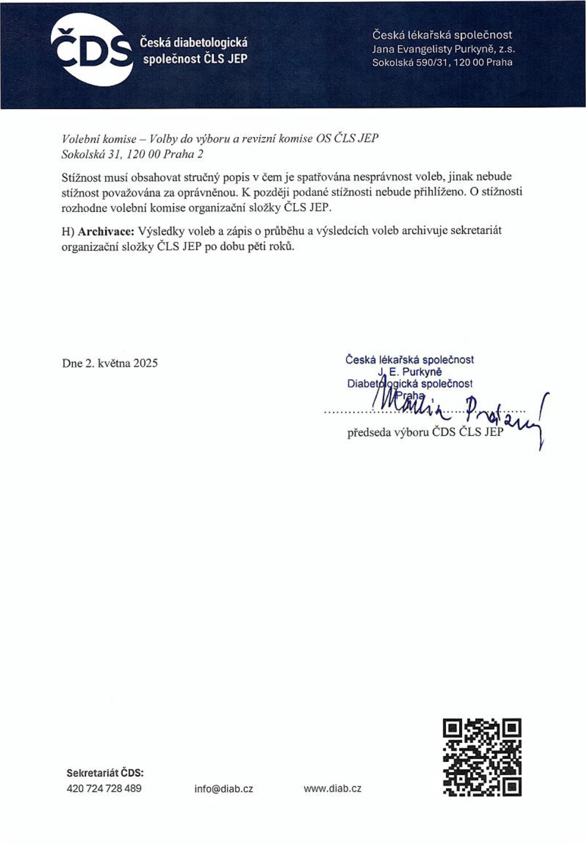 Vyhlášení voleb do orgánů organizační složky sekce Dětská diabetologie ČDS ČLS JEP, z.s. (Sekce 5007)