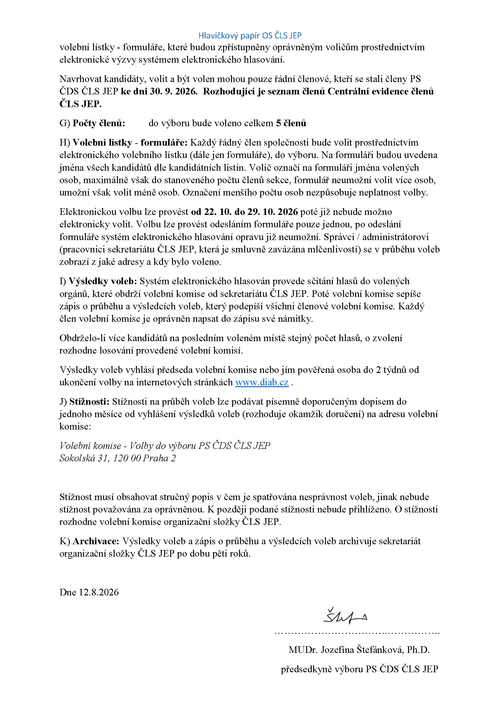 Vyhlášení voleb do orgánů organizační složky sekce Dětská diabetologie ČDS ČLS JEP, z.s. (Sekce 5007)